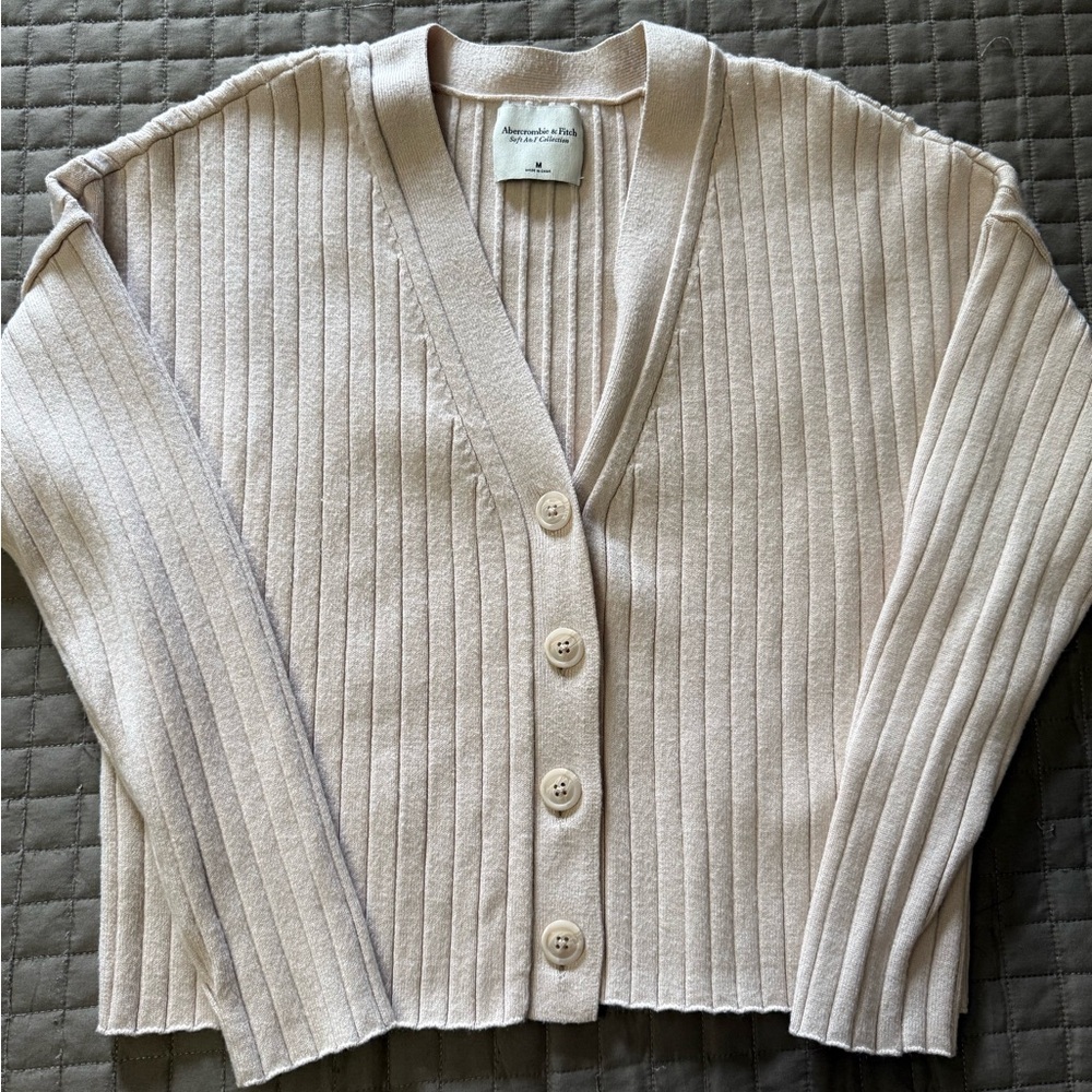 Abercrombie & Fitch Ribbed Cardigan Sweater - Light Pink
